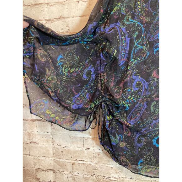 Chico's Silk Kimono Top Womens Large Paisley Beaded Dark Romantic Sheer - Picture 11 of 12